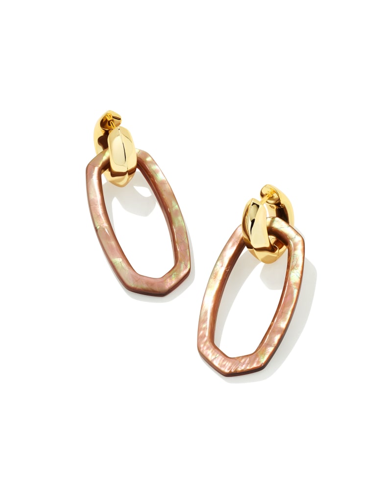 Danielle Gold Convertible Link Earrings in Brown Mother-of-Pearl image number 0